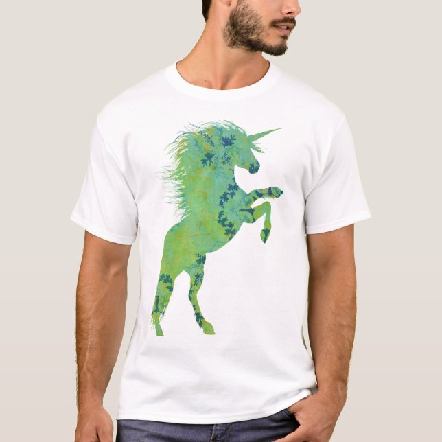 T-shirt Jolie licorne bleue et verte (Devant)
