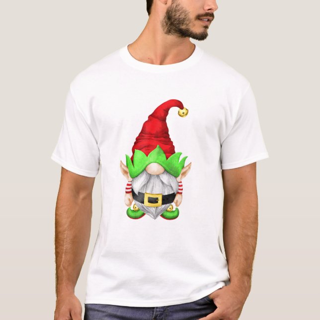 T-shirt Jolie Père Noël Gnomie Avec Oreilles Elfes Xmas -  (Devant)