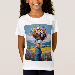 T-Shirt Jolie Petite Fille Avec Des Fleurs Dans Ses Cheveu