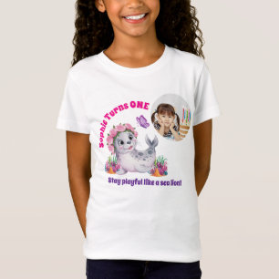 T-Shirt Jolie Photo de Lion de Mer Floral Fantaisiste pour