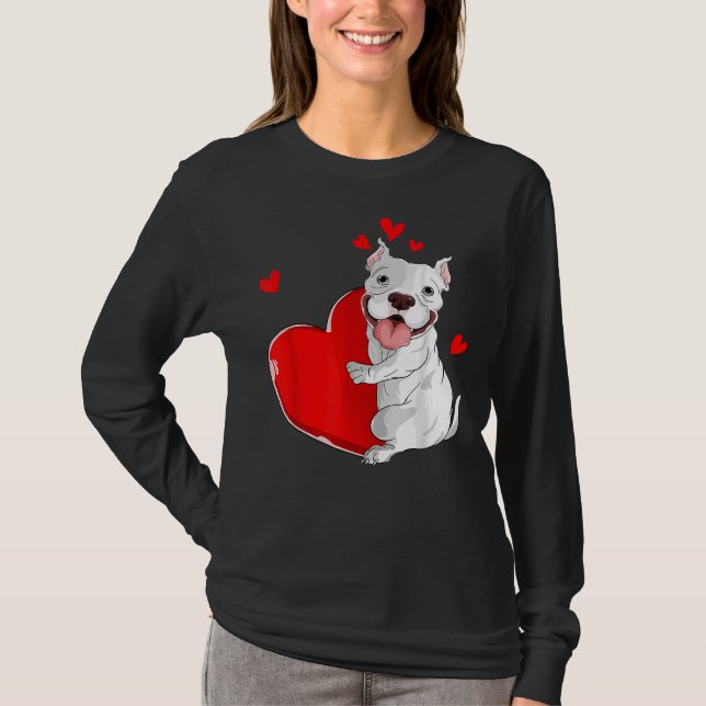 T-shirt Jolie Pitbull Valentines Jour Tenir Coeur Mon Vale (Devant)
