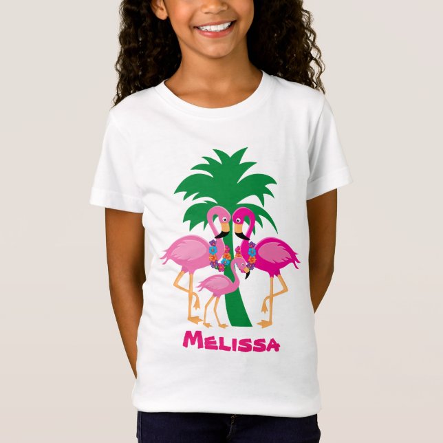 T-Shirt Jolie plage rose flamingo Famille (Devant)