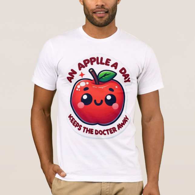 T-shirt Jolie pomme de dessin souriante - Rouge clair avec (Devant)