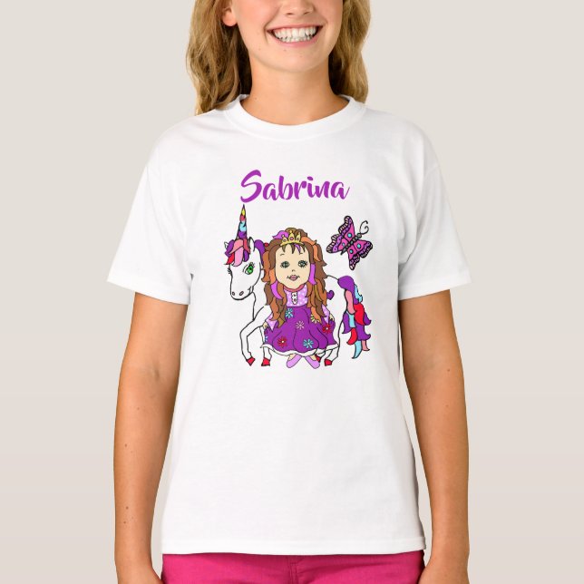 T-shirt Jolie princesse et licorne chemise personnalisée (Devant)