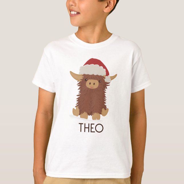T-shirt Jolie shaggy Noël Highland vache Père Noël personn (Devant)