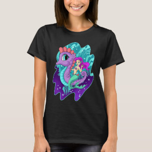 T-shirt Jolie sirène sur cheval marin sirènes créature aqu