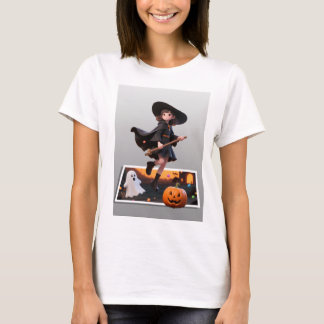 T-shirt Jolie sorcière d'Halloween volant sur Broomstick
