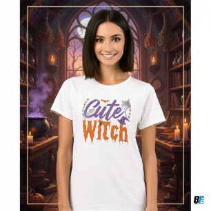 T-shirt Jolie sorcière femme noire et blanche Halloween