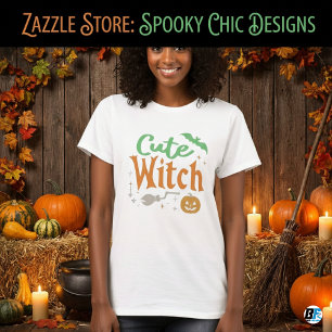 T-shirt Jolie sorcière femme noire et blanche Halloween