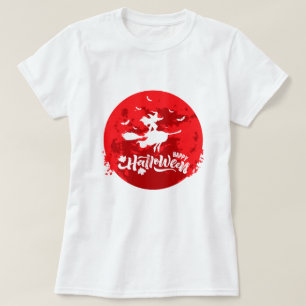 T-shirt Jolie Sorcière Volant Broom dans la nuit rouge