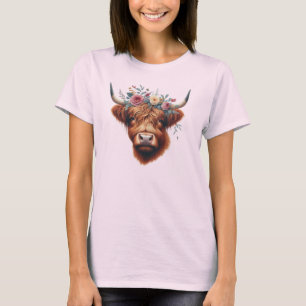T-shirt Jolie vache des Highlands florale/printanière