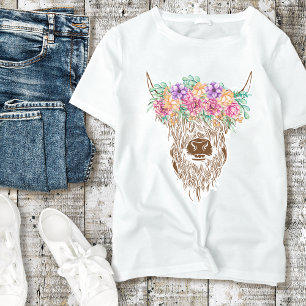 T-shirt Jolie vache Highland avec chemise à fleurs