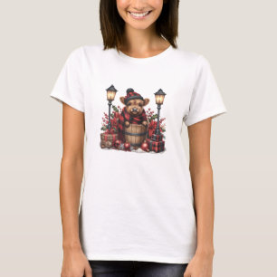 T-shirt Jolie Vache hivernale Vache rouge Plaid Lanterne C