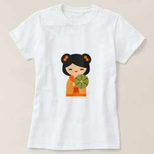 T-shirt Jolies poupées japonaises Kokeshi orange