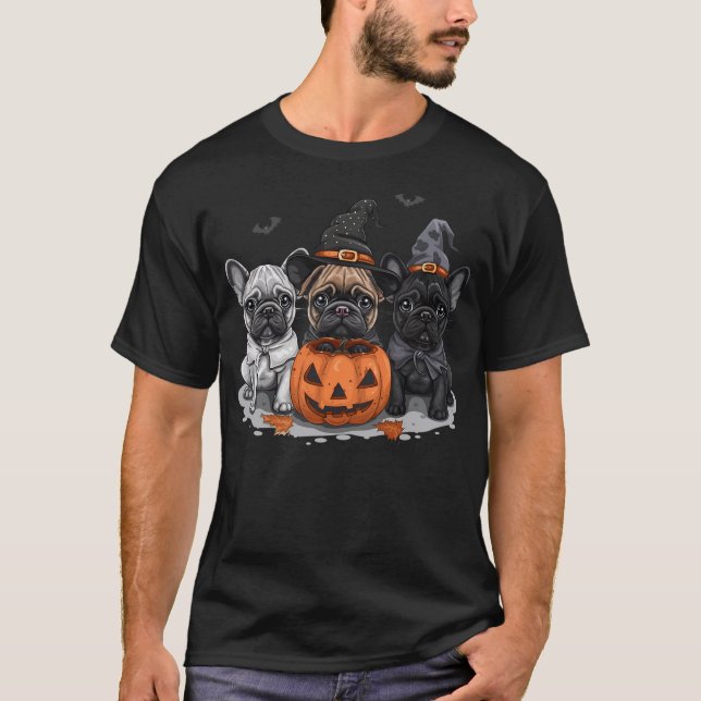 T-shirt Jolis bouledogues français d'Halloween Sorcière Ch (Devant)