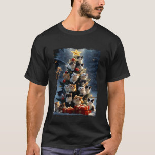T-shirt Jolis Chatons Arbre de Noël Fête Drôle Chat Amour