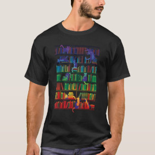 T-shirt Jolis chatons violets chat mettant la bibliothèque