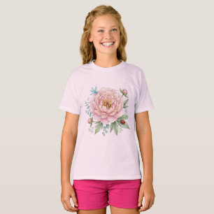 T-shirt Jolis insectes de jardin Art aquarelle pivoine