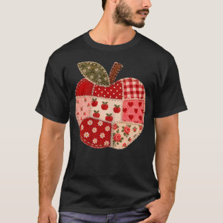 T-shirt Jolis Patchwork Élégants Pommes Retour à l'École