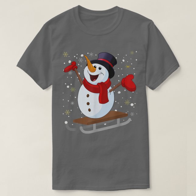 T-shirt Jolly Christmas Snowman Sledding Tobogganing Winte (Design devant)