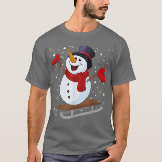 T-shirt Jolly Christmas Snowman Sledding Tobogganing Winte