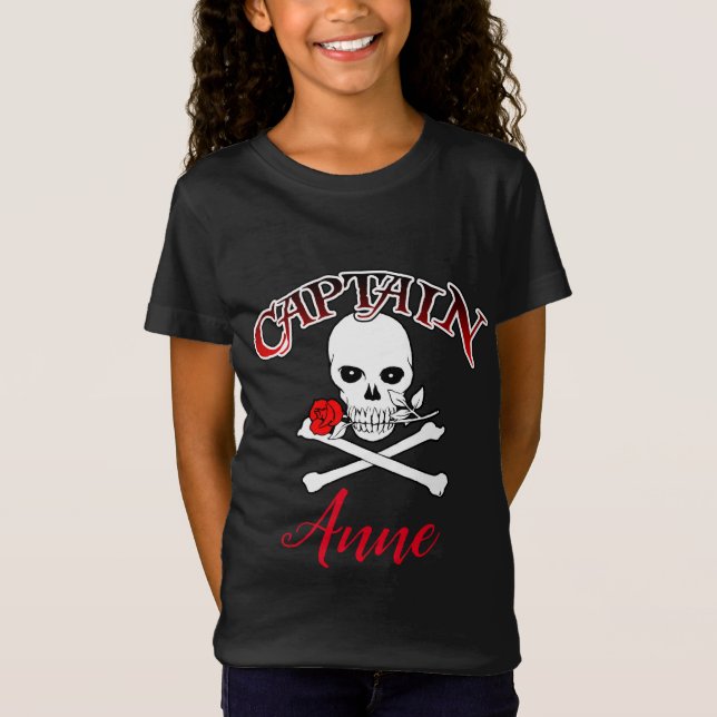 T-shirt Jolly roger personnalisé (Rose) (Devant)