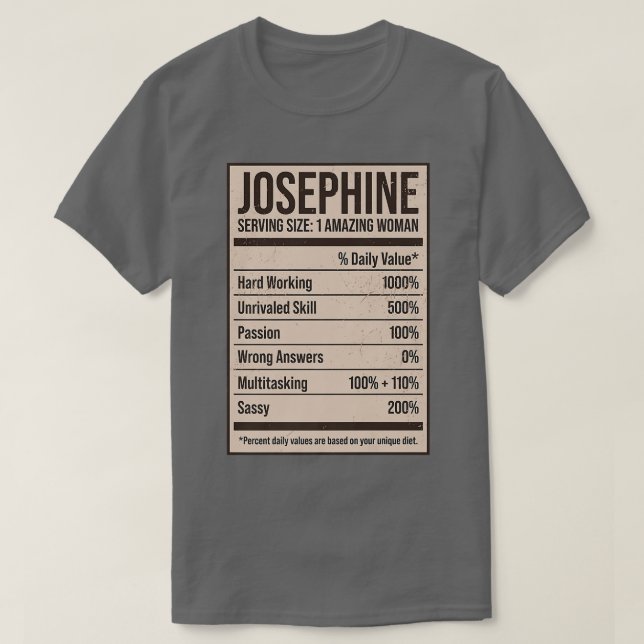 T-shirt Joséphine Nutrition Facts Nom Pseudo Alias Titre (Design devant)