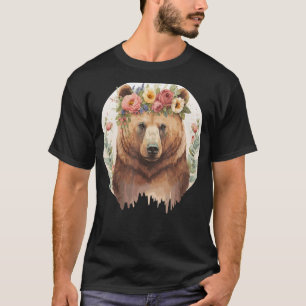 T-shirt Jote Brown Ours Grizzly Fleur Amoureux des animaux