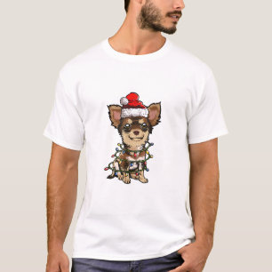 T-shirt Jote Chihuahua Père Noël Feux de Noël Joyeux Noël