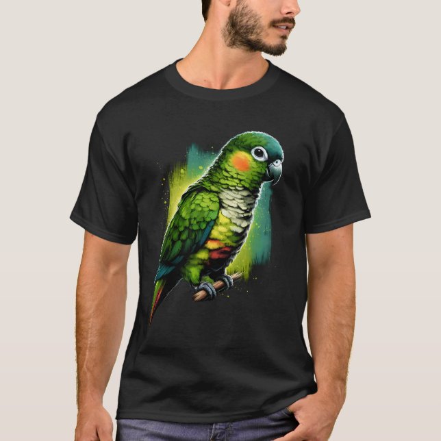 T-shirt Joue verte Perroquet vert Oiseau Oiseau Oiseau Ois (Devant)