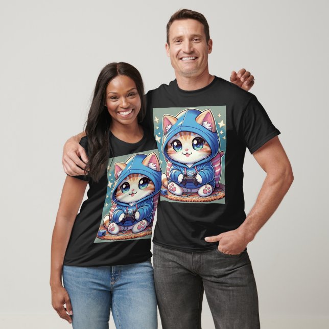 T-shirt Jouer Chat Gamer dans un cadre confortable (Unisexe)