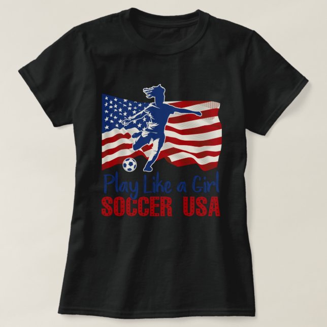 T-shirt Jouer Comme Une Fille USA Football Team Drapeau Am (Design devant)