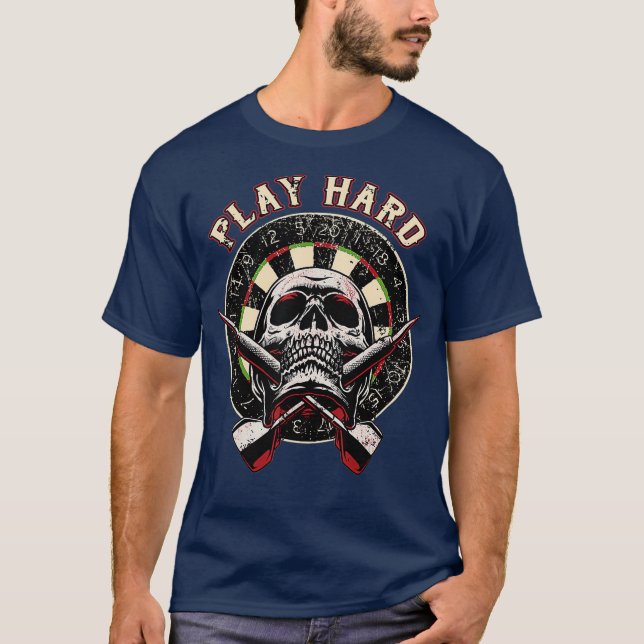 T-shirt Jouer crâne dur Flèche fléchette taureau Équipe - (Devant)