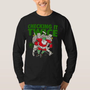 T-shirt Jouer Père Noël Fort Vérifier Il Deux Fois Hockey