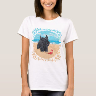 T-shirt Jouer Scottish Terrier à la plage