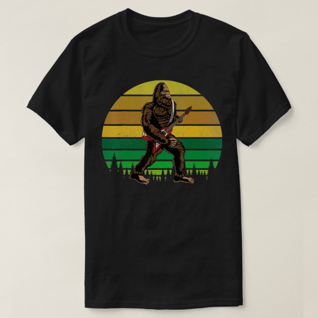 T-shirt Jouer Un Rocher De Guitare Électrique À Big Foot (Design devant)