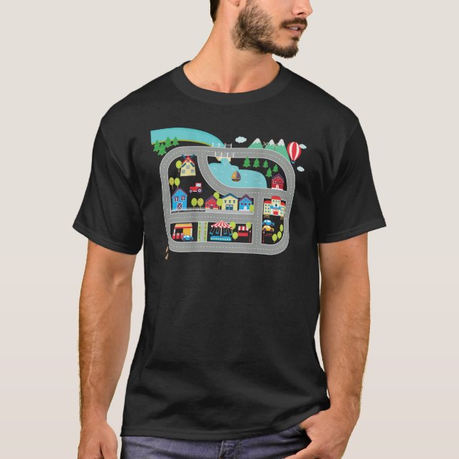 T-shirt Jouer voitures sur le dos de papa tapis route pist (Devant)