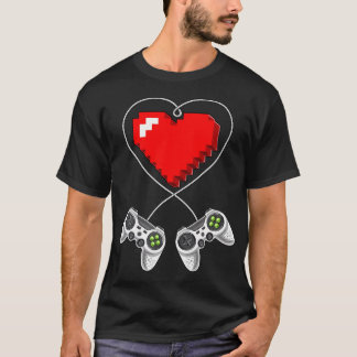 T-shirt Joueur Coeur Contrôleur De Jeu De La Saint-Valenti