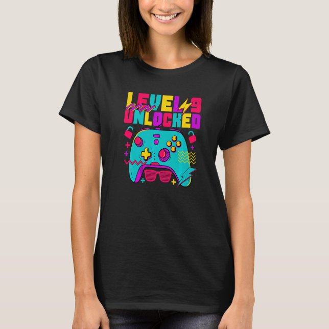 T-shirt Joueur de 9 ans Garçon niveau 9 Joueur déverrouill (Devant)