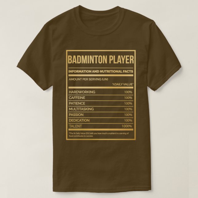 T-shirt Joueur de badminton Funny Badminton Étiquette de n (Design devant)