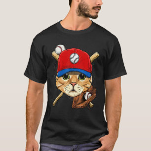 T-shirt Joueur de baseball Chat Frappeur Lanceur Receveur