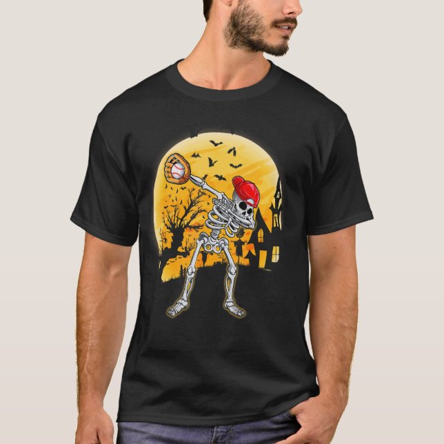 T-shirt Joueur de baseball Halloween Dabbing Skeleton Kids (Devant)