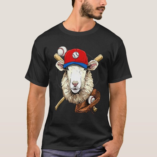 T-shirt Joueur de baseball Mouton Agneau Lanceur Receveur  (Devant)