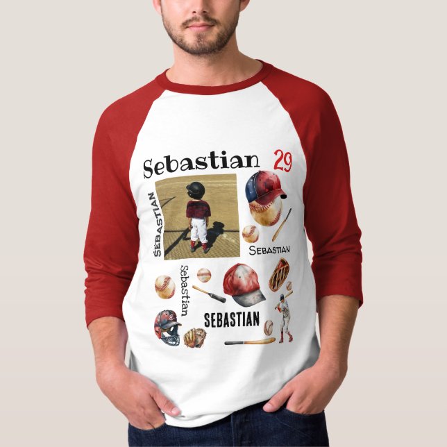 T-shirt Joueur de baseball softball PERSONNALISÉ Nom photo (Devant)