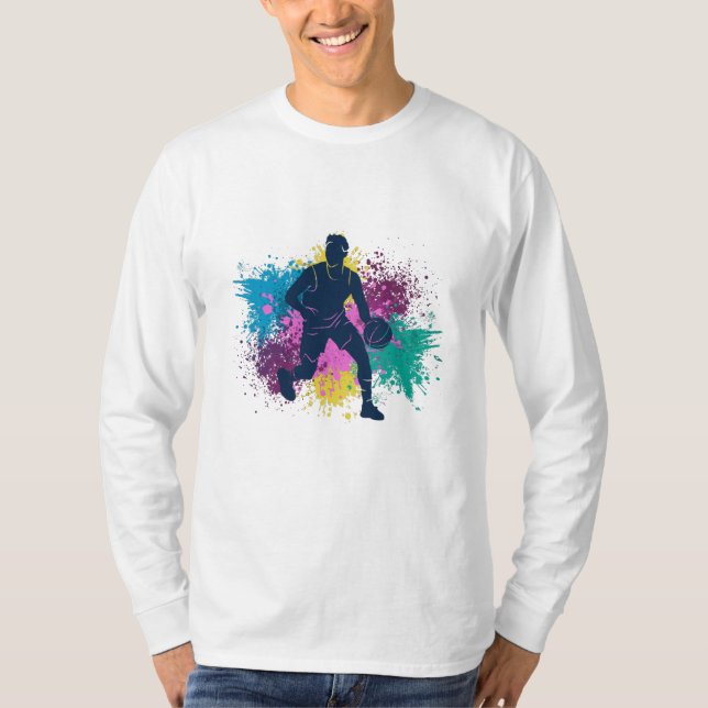 T-shirt Joueur de basket-ball Grungy Couleurs Splashes (Devant)