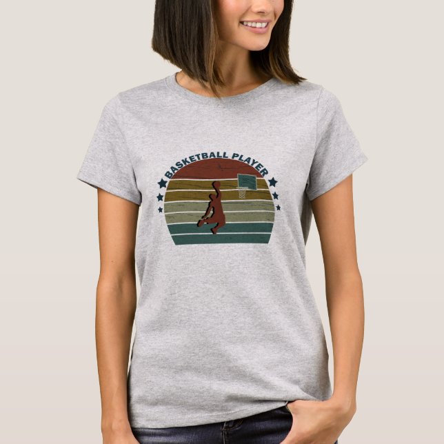 T-shirt Joueur de basket-ball slunk coucher de soleil rétr (Devant)