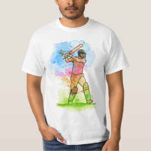 T-shirt Joueur de cricket Couleur de l'eau Design élégant 