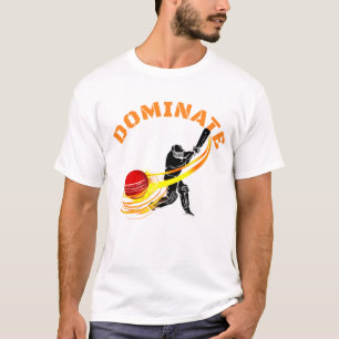 T-shirt Joueur de cricket dominant Graphique boule de feu