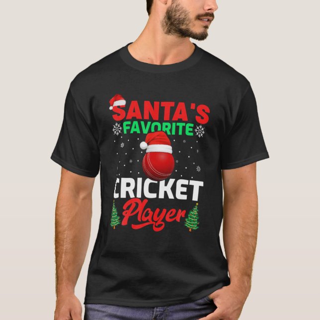 T-shirt Joueur de cricket favori Père Noël amusant Noël (Devant)