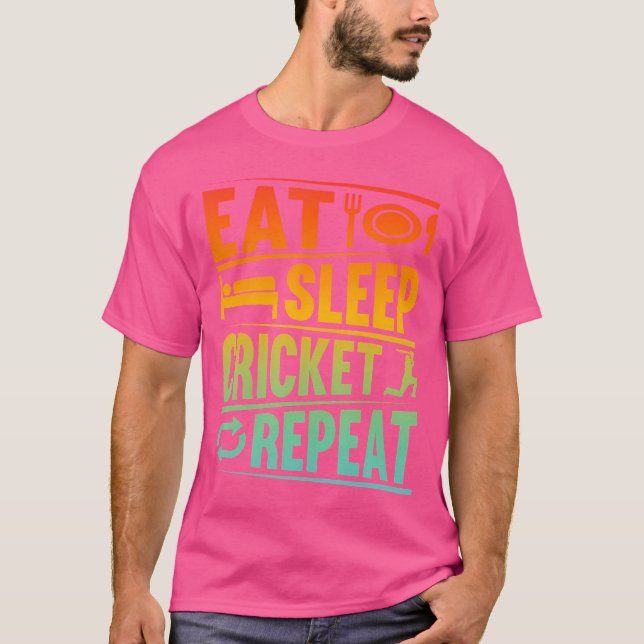 T-shirt Joueur de cricket Mangez le cricket endormi Répéte (Devant)